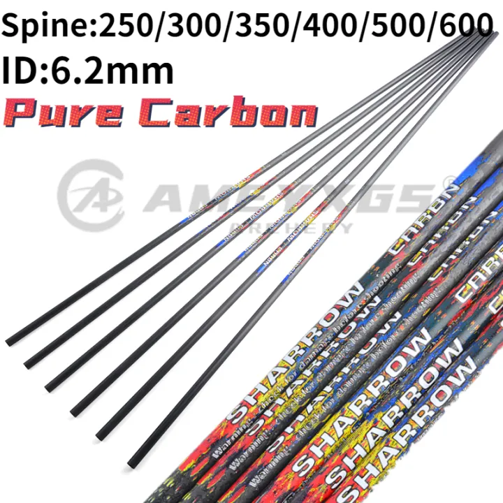 AMEYXGS 31inch Pure Carbon Arrow Shafts Spine250600 ID6.2mm Recurve Bow DIY Arrow Shooting