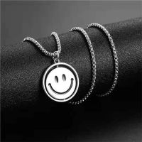 Punk Rotatable Smiley Face Pendant Necklace for Women Trendy Hip Hop Titanium Steel Chain Necklaces Female Jewelry Couple Gifts