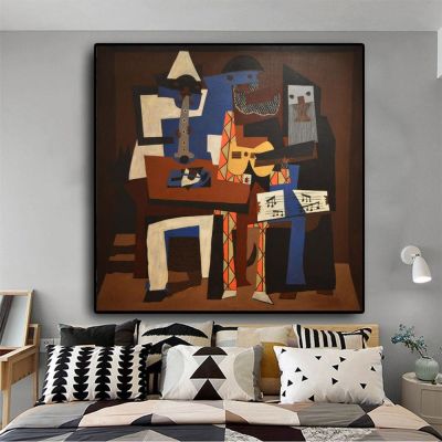 Picasso Famous Three Musical Men Wall Art Poster Abstract Mural Home Decor Picture Print Canvas Painting Living Room Decoration