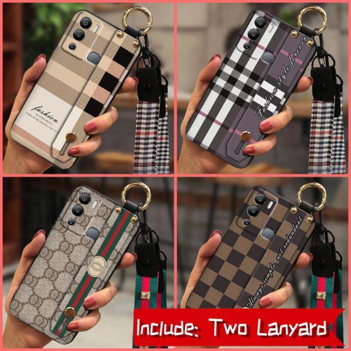 wrist-strap-waterproof-phone-case-for-infinix-hot12i-x665-new-arrival-anti-knock-plaid-texture-small-daisies-soft-tpu