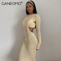 Long Sleeve Knitted Maxi Dress for Women 2022 Spring y Bodycon Cut Out Party Club Tight Long Dresses Elegant Black Clothing