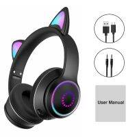 สเตอริโอ Hi-Fi 5.0น่ารักสำหรับหูแมวหูฟังพับได้ไฟ LED ชุดหูฟังไร้สายสำหรับเล่นเกมส์ปรับได้ Headb แบบพกพา