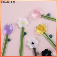 CHANFEN เครื่องใช้บนโต๊ะอาหารในที่สร้างสรรค์น่ารักช้อนชาดอกไม้ด้ามจับยาวหลากสีช้อนคนช้อนแก้วนมช้อนกาแฟช้อน