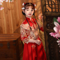【CW】Red Chinese New Year Clothes For Girls Vintage Hanfu New Baby Cheongsam Winter Quilted Dress Childrens Tang Suit Christmas Gift
