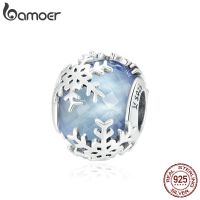 bamoer Sterling Silver 925 Crystal Snowflake Beads for Women Jewelry Making Charm fit Bracelet DIY Beads Bijoux SCC1666