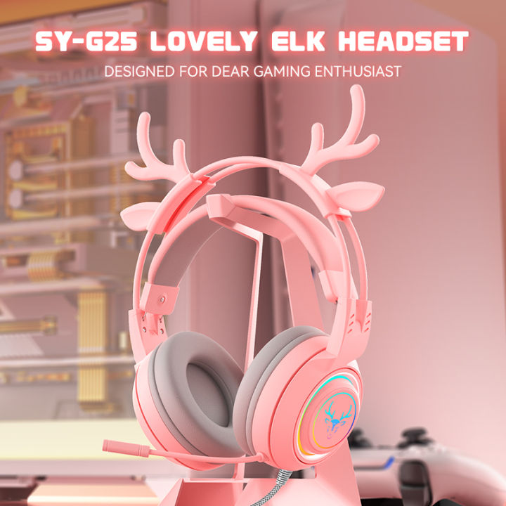 หูฟังเกมส์มิ่ง-razeak-gaming-headset-sy-g25-rgb-แบบเสียบแจ็ค-3-5mm-แต่งด้วยเขากวาง-ดีไชน์น้ำนักเบา