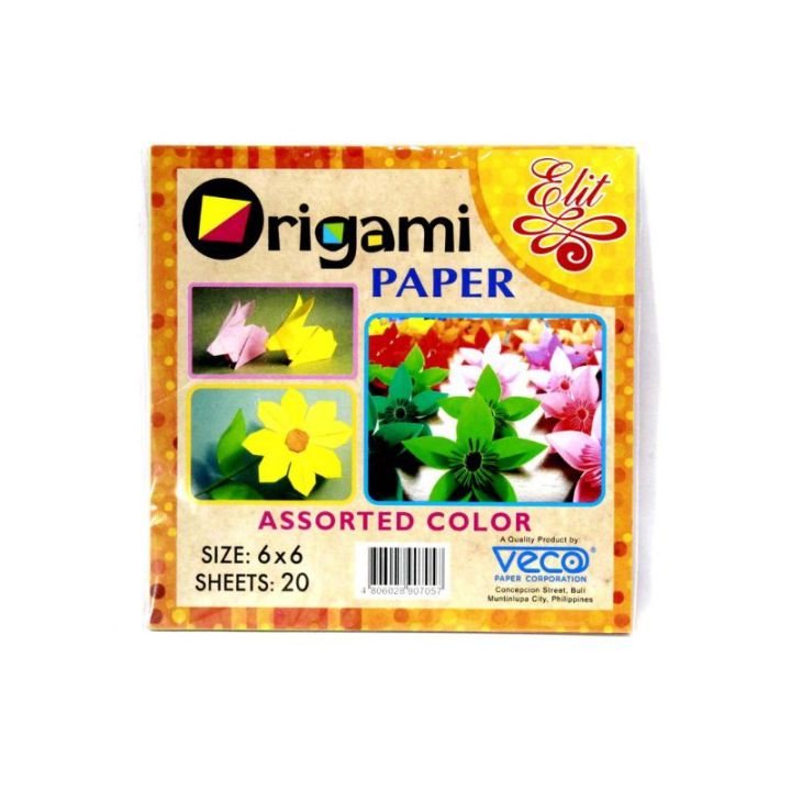 SOLD PER PACK Veco Origami Paper 6inx6in Assorted Colors Arts Crafts