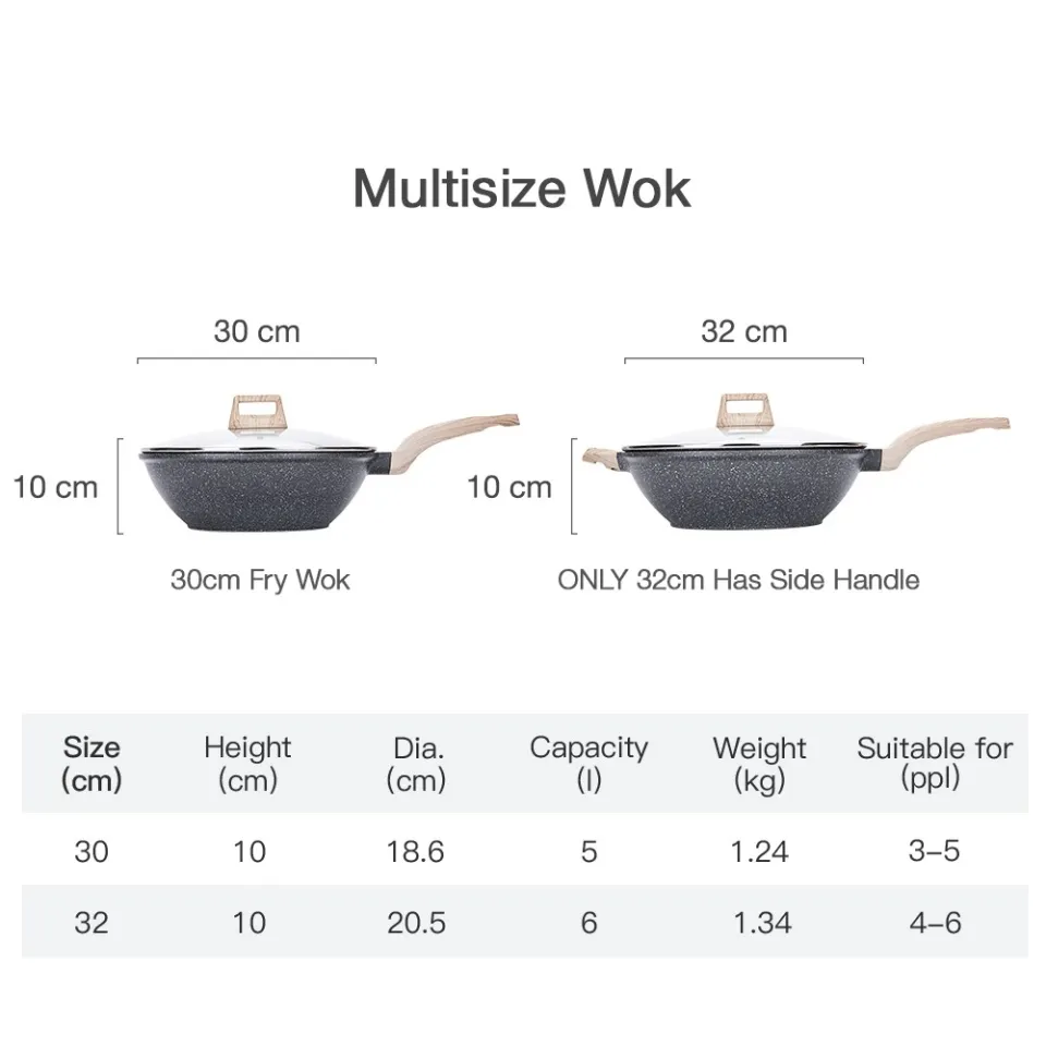 Carote Essential Woody Maifan periuk batu Non-Stick Wok Stir-Fry