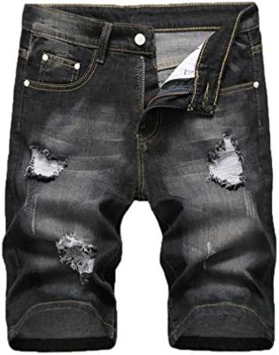 Tebreux Mens Ripped Short Jeans Distressed Classic Fit Denim Shorts Vintage Summer Pants