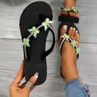 Ladies Fashion Summer Flip Flops Rhinestone Butterfly Thick Bottom Wedges High Heels Sandals 2023 New Casual Soft Foam Slippers