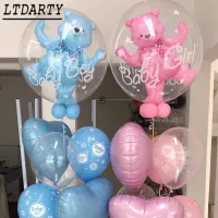 24inch baby boy girl blue pink bubble bear aluminum foil balloon birthday 1 year old baby bath decorations children toys ball Cleaning Tools