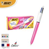 BIC บิ๊ก ปากกา 4 Colours Shine ปากกา 4สี ปากกาลูกลื่น น้ำหมึก4in1 หัวปากกา 1.0 mm.(Pink) จำนวน 12 ด้าม