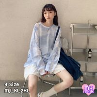 ?MYF มาใหม่?เสื้อยืดแขนยาวลายมัดย้อมสีฟ้า ผ้าไม่หนา ใส่สบาย