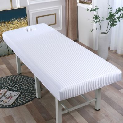 【jw】✇∈  Listrado De Massagem Folha Equipada Elastic Cobertura Completa Elástico Bed Cover com Face Hole 4 Tamanhos