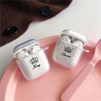 ℗◊❆ Cute King Queen Couples Case For Airpods Wireless Bluetooth Transparent Earphone Cover For Airpods Headphone Soft Coque Box