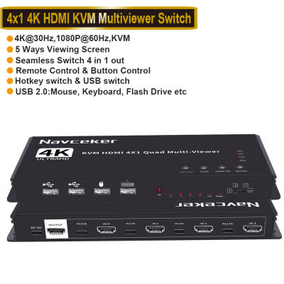 สวิตช์ KVM สำหรับ HDMI 4K 60Hz 4 In 1 Out KVM HDMI Processor หน้าจอ4X1 Quad Multi Viewer HDCP 1.4แป้นพิมพ์เมาส์คอมพิวเตอร์พีซีแล็ปทอป