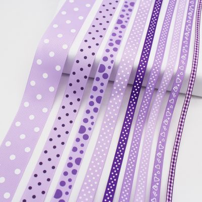 5 Meter/Lot Purple Series Ribbons Solid Color Grosgrain Ribbon Satin Ribbon Print Dots Tapes For Handmade Crafts DIY Accessories Gift Wrapping  Bags