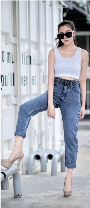 new-arrival-สินค้าใหม่-2511-vintage-denim-jeans-by-araya-กางเกงยีนส์-ผญ-กางเกงแฟชั่นผู้หญิง-กางเกงยีนส์เอวสูง-กางเกงยีนส์ทรงบอยสลิม-ผ้าไม่ยืด-งานสวยมากๆ