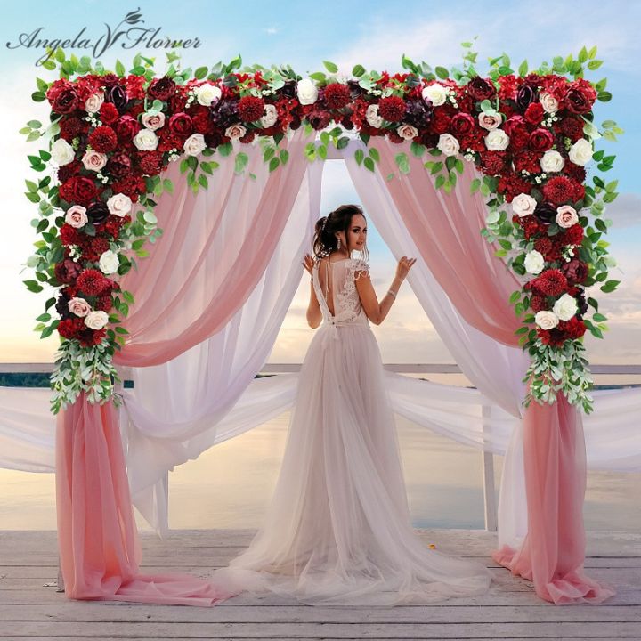 hot-cw-homemade-burgundy-artificial-table-centerpiece-wedding-row-arrangement-garland