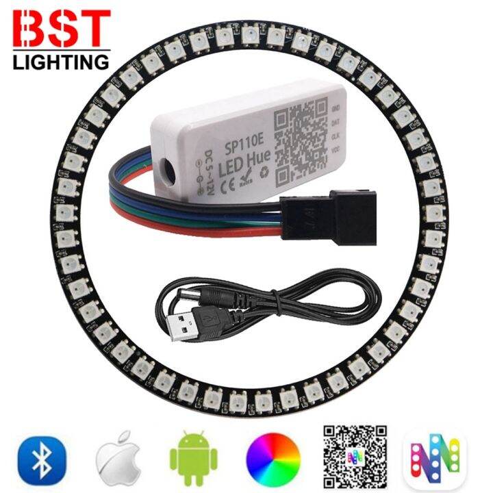 cw-ws2812b-8-16-24-35-45leds-pixel-ring-sp110e-controller-usb-kit-rgb-ring-individul-addressabie-ws2812-ic-buiit-in-lights-dc5v