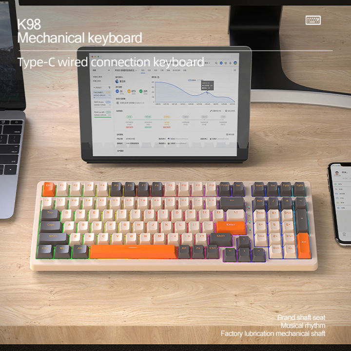 คีย์บอร์ดเล่นเกมกลไก-k98แบ็คไลท์-rgb-คีย์บอร์ดเล่นเกมคีย์บอร์ดสำหรับเล่นเกมแบบมีสายสามโหมดป้องกันการแป้นคีย์บอร์ดสำหรับเกมส์สำหรับเกมส์พีซี