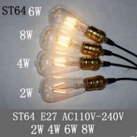 B22 E27 ST64หลอดแอลอีดี Edison วินเทจแบบ2W 4W 6W 8W หลอดไฟแบบหรี่ได้220V 110V แก้วใส Led ย้อนยุค