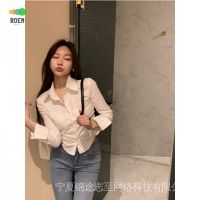 NINI [new season] pure style short long-sleeved shirt Korean style top womens summer single-breasted slim-fit elegant shirt design sense slimming 9113