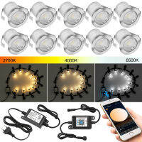 10pcs WW+W+CW CCT Changeable 3in1 30mm 12V Outdoor Yard Path Stairs Patio LED Deck Floor Lights IP67 Bluetooth Controller