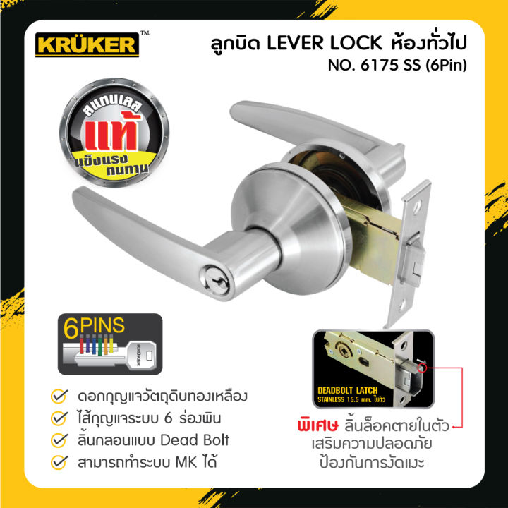 ส่งฟรี-kruker-ลูกบิดประตู-lever-lock-6175-ss-6pin-แข็งแรง-ทนทานต่อการงัดแงะ
