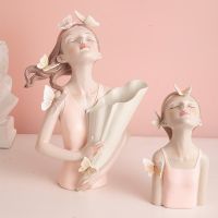 Resin Butterfly Figurine Bouquet Girl Ornaments Sculpture Statue Gifts Living Room TV Cabinet Flower Vase Arrangement Home Decor