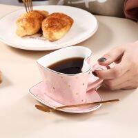 Innovative Love Shape Wave Point with Spoon and Saucer Set Ceramic Mug Coffee Cupafternoon Teamate Cupgift First Choice