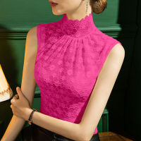 Lace Blouse Women Korean Style Fashion Sleeveless Tops Summer Slim Bottoming Turtle Neck Shirt Thin