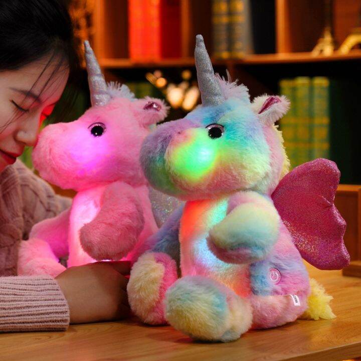 25ซมของเล่นตุ๊กตาตุ๊กตายูนิคอร์นยัดไส้ไฟฉายของเล่นไฟ-led-ตุ๊กตา-stitch-ส่องสว่างสำหรับของขวัญวันเกิดเด็ก