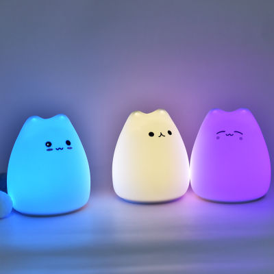 LED Night Lights Cute Cover Touch Sensor Cat Silicone Animal Lamps Decorative Lamp For Bedroom Holiday Gifts