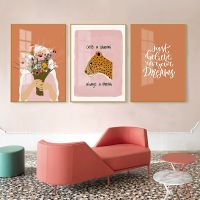 Boho Abstract Canvas Art Painting Girl With Flower Quote Posters Cheetah HD Prints Wall Pictures For Living Room Home Decoration