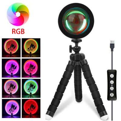 Rainbow Sunset Projection Lamp 12 Modes RGB Projector Lamp Romantic LED Night Light for Living Room Bedroom and Photography