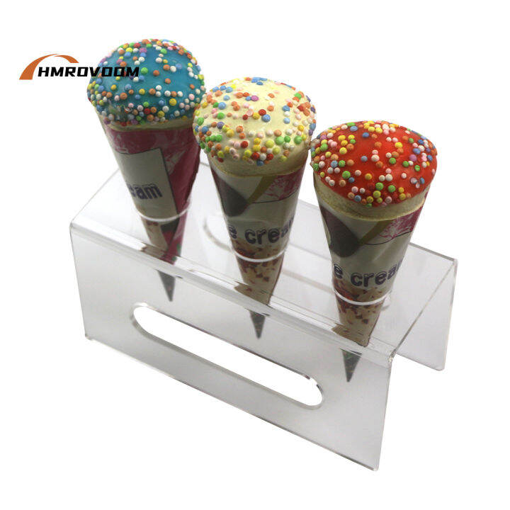 HMROVOOM 3 Holes Ice Cream Cone Holder,Acrylic Ice Cream Stand,Cone