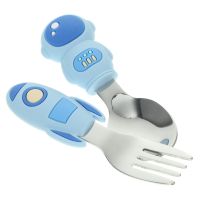 Toddler Spoons Forks Self Feeding Utensils Baby Silicone Handle Stainless Steel Bowl Fork Spoon Sets