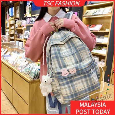 【hot sale】✷ C16 TSCfashion Lattice schoolbag female Korean version high school student backpack ins style campus versatile middle school student Backpack