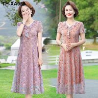 Mothers dress womens summer foreign style short-sleeved 2023 new mid-length chiffon dress for 40 years old and 50 middle-aged and elderly