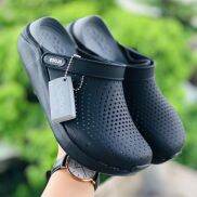 HCMDép sục crocs literide nam nữ màu Full Đen dép bít đầu đi mưa nắng