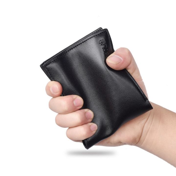 กระเป๋าตังค์พับสามทบ-dompet-koin-ธุรกิจมีซิปหนัง-pu-แบบใหม่สำหรับผู้ชายกระเป๋าสตางค์ใบสั้นหลายกระเป๋าเงินใส่บัตรคุณภาพสูง