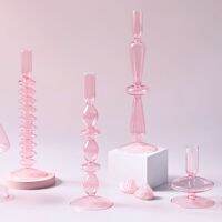 Pink Glass Candle Holder Taper Candlesticks Holder Wedding Table Centerpieces Nordic Home Decoration Wedding Decoration