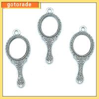 GOTORADE 10pcs กระจกสะท้อนแสง จี้ชาร์มอัลลอย เงินโบราณ 34x14mm จี้ชาร์มกระจก จี้เสน่ห์ของ Bails โลหะผสมอัลลอยด์ เครื่องรางเงินโบราณ ทำเครื่องประดับ DIY