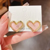 [COD] Ins sweet silver needle gold love earrings fresh girl heart niche all-match simple for women