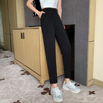 Free Shipping Loose casual pants women high waist wide leg thin suit trousers