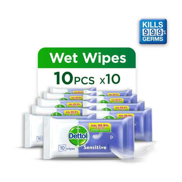 Dettol Anti Bacterial Wet Wipes Sensitive 10s Bundle Of 10 Lazada Singapore 7992