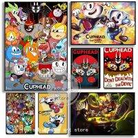 โปสเตอร์การ์ตูนที่มี Cuphead: อย่าจัดการกับศิลปะเกมปีศาจ,ผ้าใบจิตรกรรมฝาผนังพิมพ์,เหมาะสำหรับห้องนั่งเล่น,ตกแต่งบ้านที่ทันสมัย