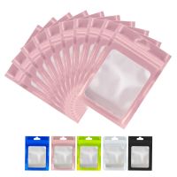 100Pcs/Lot Frosted Plastic Pink Aluminum Foil Bag with Hang Hole Zipper Seal Tear Notch Food Candy Chocolate Tea Storage Pouches