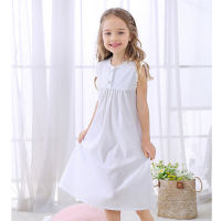 Girls Summer Pajamas Cotton Nightdress Sleevess Embroidery Princess Dress Nightgown Sleepwear for Toddlers